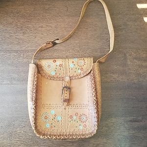 Vintage 70s tooled leather bag